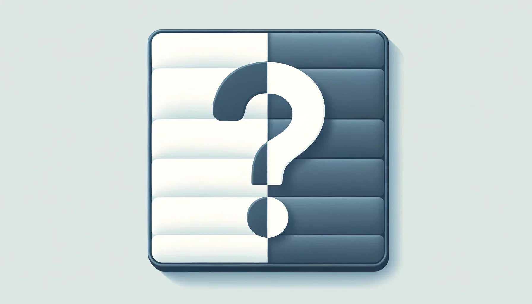 Top view of a mattress split into soft white and firm blue halves with a large question mark