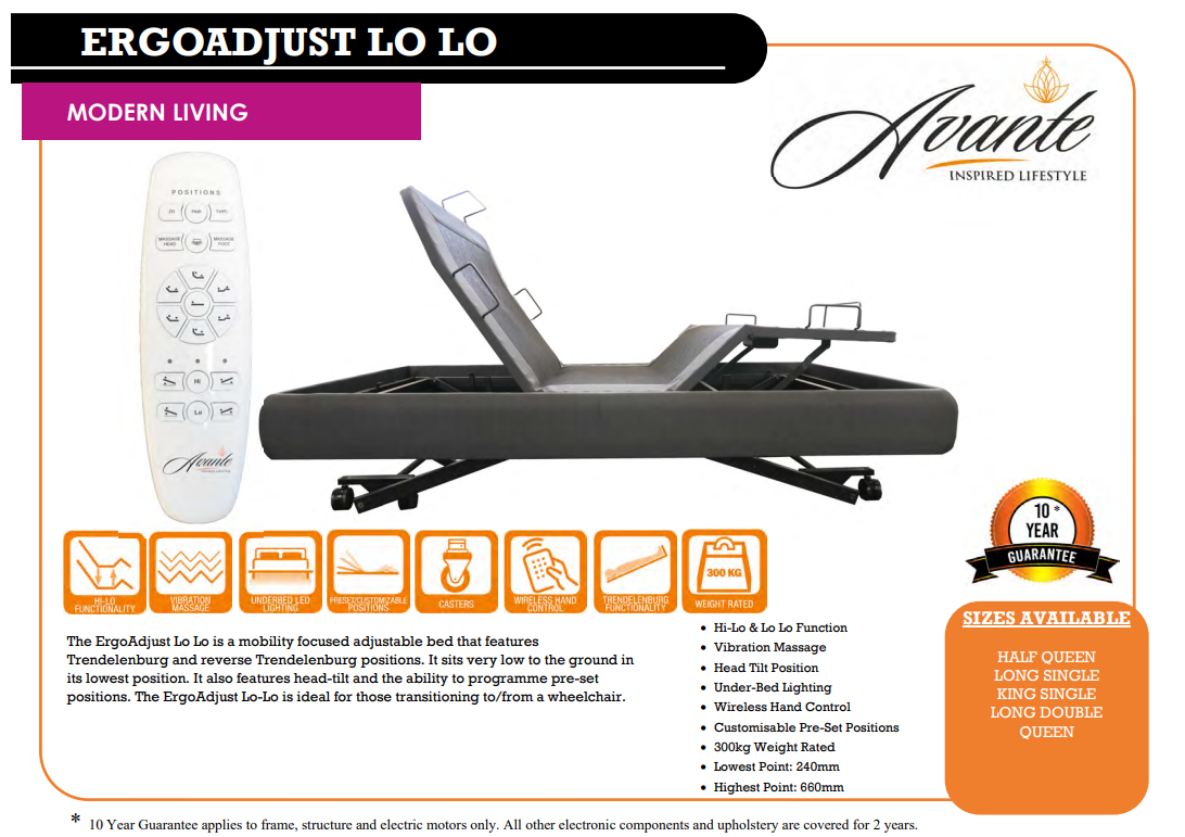 ErgoAdjust Lo Lo Adjustable Bed Base (without mattress)